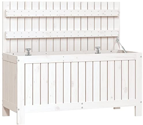 vidaXL Gartentruhe, Gartenmöbel Kiste mit Deckel, Gartenbox Auflagenbox für Garten Terrasse Balkon, Aufbewahrungsbox Kissenbox, Weiß Massivholz Kiefer