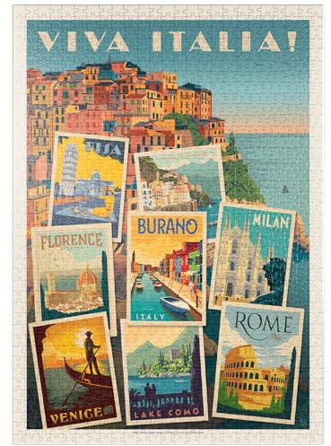 MyPuzzle Italy: Viva Italia! Collage, Vintage Poster - Premium 1000 Teile Puzzle - MyPuzzle Sonderkollektion von Anderson Design Group