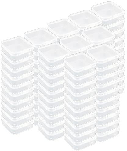 LJY 100 Pieces Square Mini Clear Plastic Storage Containers Box Case with Lids for Small Items and Other Craft Projects (45 x 45 x 20 mm, Transparent)