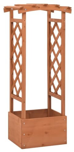 puraday Jardinière à Treillis de Jardin avec Arche 49x39x117 cm Orange Bois de Sapin Lit Surélevé Robuste Convient à Usage Extérieur Treillis Intégré Offre Support pour Plantes Grimpantes Légumes