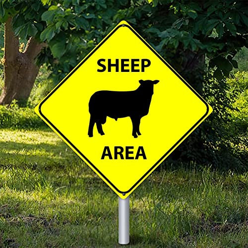Yelolyio Metallschild mit Aufschrift Sheep Area mit Aufschrift Sheep Area, Schaf-Dekoration, neuartige Straße, Blechschild, Vorsicht, Gefahr, Tierüberquerung, Straßenschild, Vintage-Wanddekoration