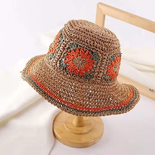 Fischerhut Bucket hat Hut Herren Damen Hut Gehäkelte Strohkappe Frauen Sommer Böhmischer Strand Sonnenschirm Große Krempe Papier Gras Sonnenhut Ethnische Stil Dame Sonnenschutz Eimer Hüte Geschenke