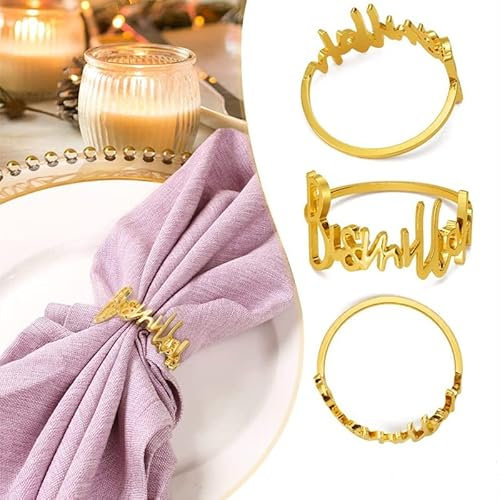 Metall serviettenring set-goldener serviettenring-serviettenringe bismillah silber-alphabet serviettenschnallen (Gold,4 PCS)