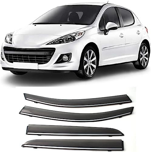 HMLTD 4 Stück ABS Windabweiser für Peugeot 207 2009-2020, Einfache Montage Windabweiser vorne und hinten, Auto Sonnenschutz, Autozubehör