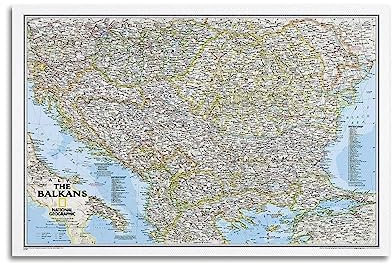 JONZA Karte Poster Europa Balkans Klassische Karte Dekorative Malerei Leinwand Wand Und Kunst Bild Familie Schlafzimmer Dekor 12x18inch(30x45cm)
