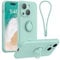 Galful iPhone 14 Case with 360°Ring Holder Kickstand for Magnetic Car Mount iPhone 14 Phone Case with Wrist Strap Flexible Silicone Stand Magnetic Shockproof Cover for iPhone 14,Light Cyan