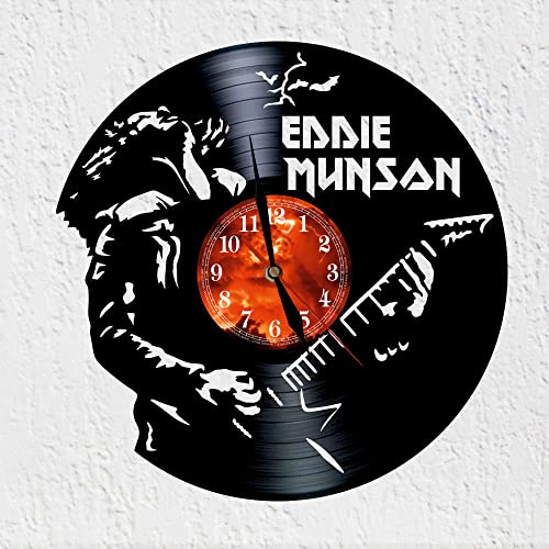 VINY WOODY Lider Club Hellfire Eddie Munson Metalero Gitarrist Wanddekoration Schallplattenuhr Vinyl