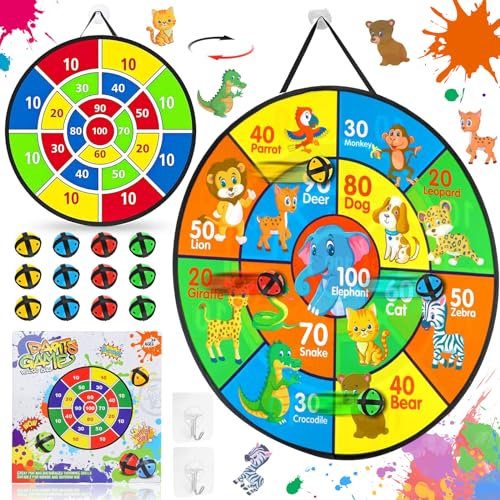 dcas Puzzle Kinder Dartscheibe, Wurfspiel Kinder Dartboard, Faltbares Doppelseitiges Dartscheibe, Indoor Outdoor Games Dartboard Children, Mit 12 Klebrigen Bällen Und 2 Haken (26 Zoll)