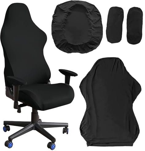 Gaming Stuhlhussen 4 Set: Gaming Stuhl Bezug Stuhlbezug Stretch Stuhlhussen Abnehmbar Waschbar, Stuhlhussen mit Armlehne Bürostuhl Chair Cover für Gaming-Stuhl Computerstuhl Drehstuhl (Schwarz)