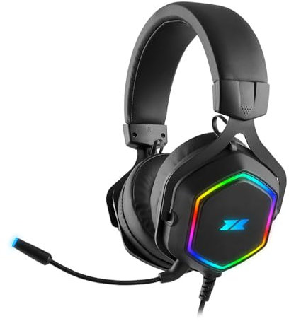 1Life ghs: Hexo 7.1 Surround RGB - Gaming Headset Headphones with Microphone, RGB Light, 7.1 Virtual Surround Sound, 50mm Speakers, Flexible Microphone, USB, Compatible PS4, PS5 and PC, Black