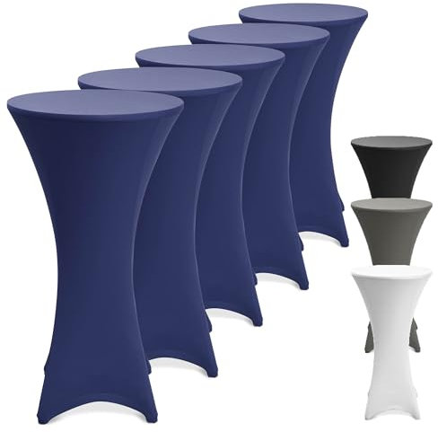 Beautissu 5er Set Stretch Stehtisch Husse Blau Ø 80-85 cm Stella – Verstärkung im Fußbereich & 40°C waschbar, rutschfest & bügelfreie Husse für Stehtisch & Bistrotisch als Tisch-Überzug