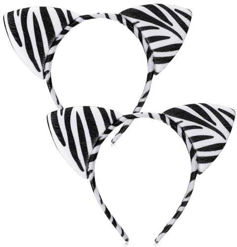 Chuangdi 2 Stück Tier Haarreife Zootiere Ohren Stirnband Tierohren Kostüm Haarreif Tiermotiv Party Kopfschmuck für Erwachsene Schminken Halloween Party Geschenk(Zebra)