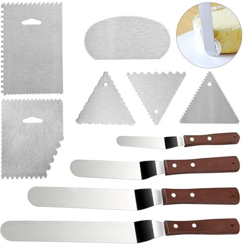 WOOWAIR Spatule Patisserie Anglées, Spatules Coudées à Patisserie en Acier Inoxydable, 4 Pièces Spatules Coudées pour Glaçage + 6 Pièces Spatules pour Glaçage de Gâteaux, Pâtisseries, Cupcakes