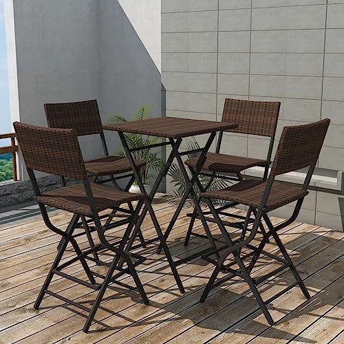 QJBSAVVA 5-TLG Garten-Essgruppe, eckbankgruppe Outdoor Tisch eckbank küche gartenbank wetterfest Geeignet für Garten Café Flur Balkon Klappbar Stahl Poly Rattan Braun