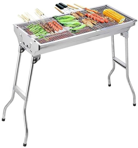 Oceano Barbecue a carbone in acciaio inox bracere richiudibile in metallo portatile bbq da esterno griglia per giardino pic-nic campeggio escursione gita (33x73x71cm)
