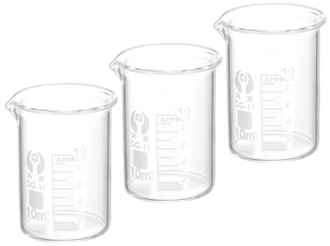 YOKIVE 3 Pcs Low Form Glass Beaker, Laboratory Use Liquid Measuring Cup, Great for Lab, Kitchen, Daily Use (Clear, 10ML)