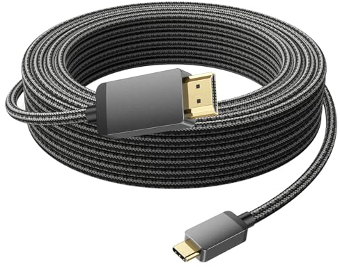 USB C to HDMI Cable 4K 20FT, High Speed Long Type-C to HDMI Cord-Braided, Thunderbolt 3/4/5 Compatible for PC, Monitor, TV, Projector, Galaxy S8 to S23, iPhone 15/16, MacBook, iPad Pro, Dell XPS