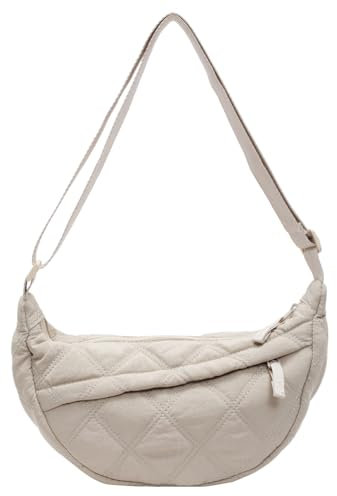 Fiorky Borsa a Tracolla for Donna Uomo Borsa a Mezzaluna con Tracolla Regolabile in Nylon con Cerniera Borsa a Tracolla Borsa a Tracolla da Viaggio alla Moda (Beige)