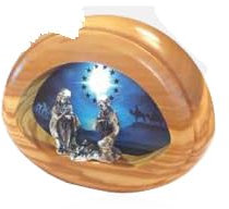 Generico Presepe in Legno d'ulivo Intagliato, Scena Nativita'.8x10, con luce e musica.made in Italy. (OVALE)