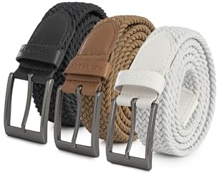 Redbridge Elastischer Flechtgürtel mit Metallschließe – Flexibler Stoffgürtel im 3er-Set Schwarz/Braun/Weiß 90