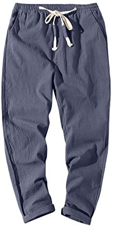 Pantaloni Lino Uomo Eleganti Larghi Pantalone con Coulisse Comodo Estivo Cotone E Lino Pantaloni Lino Vacanza Gamba Dritta Pants Uomo con Tasche Elastici in Vita Classici Pantaloni Baggy