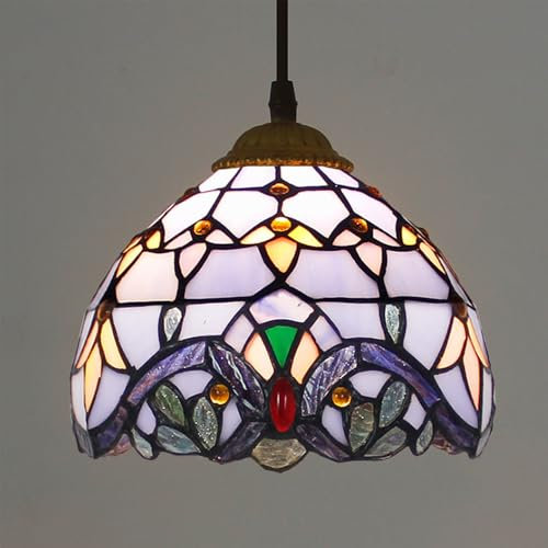 Mengjay Tiffany Pendelleuchte Esstisch Glas Hängelampe Höheverstellbar Vintage Esszimmer Lampen,Lampenschirm aus Buntglas,E27 Wohnzimmerlampe (B)
