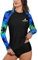 Women Summer SPF UPF Swim Rash Guard Surf Uv Protection Sun Guard Bathing Suit Blue Green Palm Tree M