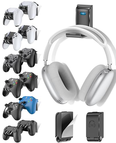 Supporto per Controller & Cuffie da Muro, Supporto da Parete per 12 Controller & Support Pieghevole per Cuffie, Support Auricolari a Muro per Controllere di Gioco, per Xbox, PS5/4, Nintendo, Nero