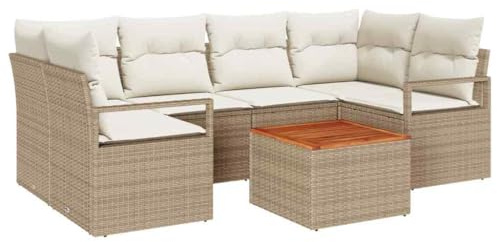 vidaXL Gartensofa-Set mit Speicher 7 pcs Beige und Creme Poly-Rattan, Garten- und Terrassenmöbel, modernes Modulsystem, Bequeme Sitzgelegenheiten, wetterfest, pflegeleicht, platzsparend