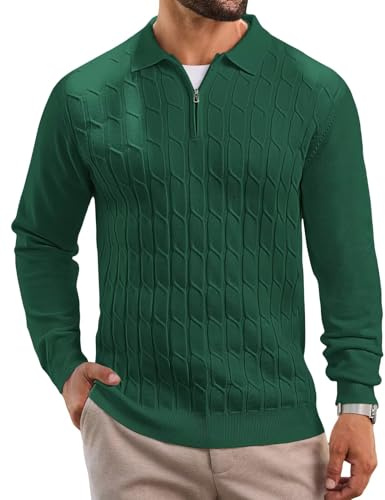 Remxi Mens Quarter Zip Jumper Long Sleeve Knit Polo Shirt Textured Sweaters Autumn Winter Casual Jumpers
