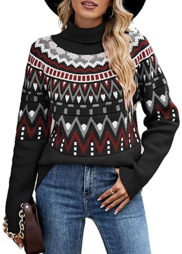 QUNERY Damen Strickpullover Elegante Rollkragenpullover Pullover in Kontrastfarbe Casual Lose Weich Jumper Sweater Pulli