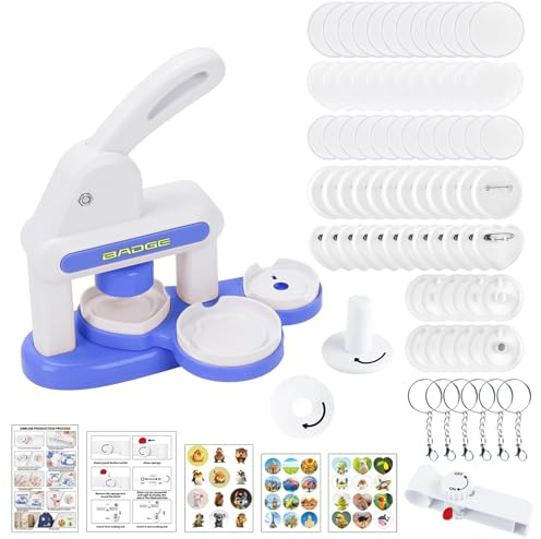 Button Maker Machine,35mm and 55mm DIY Pin Maker with Circle Cutter,DIY Badge Press Machine with Molds & Round Paper Cutter,Machine Pin Badge Making Kit for Making Personalised Badges (Blue)