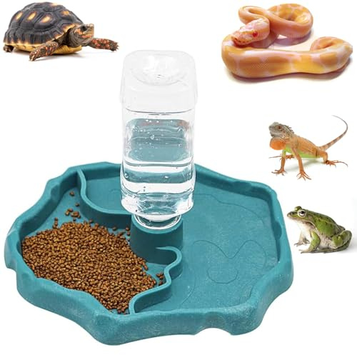 Cerioll Distributeur d'eau pour Reptile, Mangeoire Gamelle Tortue Terrestre 2 en 1, Abreuvoir Portable avec Plat en Plastique pour Tortue, Gecko et autres Reptiles