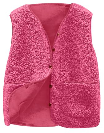 Wyongtao Veste Polaire Femme Sans Manche Gilet Femme Cachemire Chaud Manteau Thermique Automne Hiver 2025 Sherpa Waistcoat Casual Chic Et Elegant Gilets Blousons Boutons Cardigan Veste en Fourrure