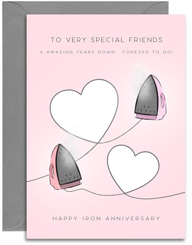 Special Friends 6th Anniversary Card - Iron Wedding Anniversary Card - Iron Hearts Design - A5 Size Card with Grey Envelope