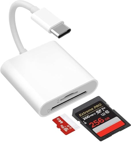 2 in 1 Lettore di Schede SD USB C per iPhone 15 16 17,iPad Pro/Mini/Air, MacBook Air/Pro, Samsung S25/S24, Xiaomi, Lettore Schede SD/Micro SD Slot USB C Adattatore per Schede di Memoria Fotografica
