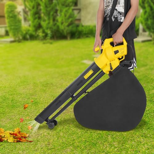 KiwiHood 3000W Elektrischer Laubbläser Sauger, 2-in-1 Elektro Laubbläser, bis zu 270 km/h Windgeschwindigkeit, 35L Sammelbeutel, mit Trageriemen & Rädern, für Garten Hof Terrasse Gehweg