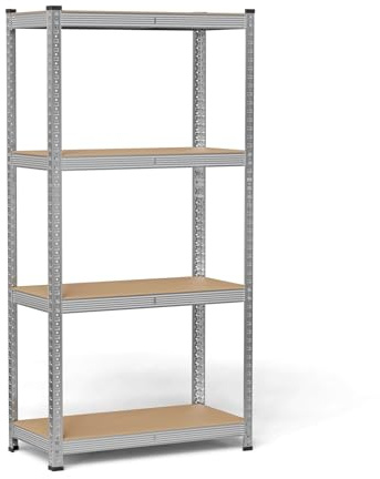 OHMG Lagerregal mit 4 Ebenen, Kapazität 800 kg, verstellbare Bretter, Industriestil, für Küche, Wohnzimmer, Keller, Garage, Lager, Metallregale, Schwerlastregalen, Silber/Schwarz