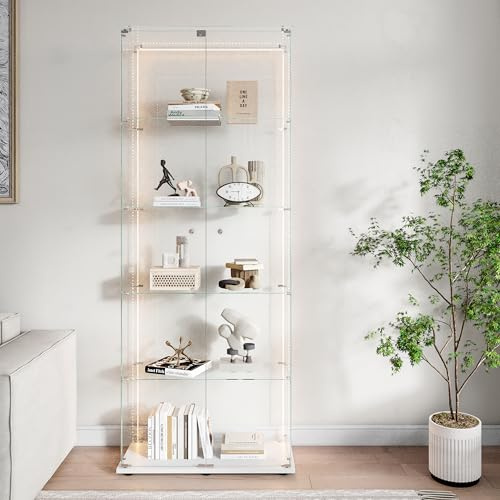Henunem Vitrine,vitrine en Verre de 187x79x35cm,5 Couches avec LED 2 Porte et Serrure,Armoire de Collection Moderne en Verres,Armoire de Rangement en Verre Debout pour Salon,Chambre à Coucher, Bureau