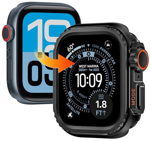 Kamita Metall Hülle Kompatibel mit Apple Watch Serie SE 3/SE 2/SE/6/5/4 44mm, Robuste Bumper Case mit Rückseite, Stoßfest Rundum Rugged Schutzhülle für iWatch 44 [ohne Displayschutzfolie] (Schwarz)