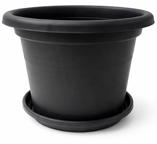 BigDean ø 20 cm Blumentopf mit Untersetzer groß rund Anthrazit | wetterfester Pflanzkübel - Made in Europe