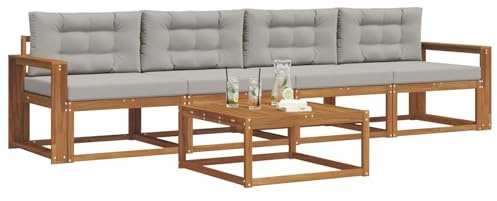 vidaXL Outdoor-Sofagarnitur mit Kissen 5 pcs Natürlich und Hellgrau