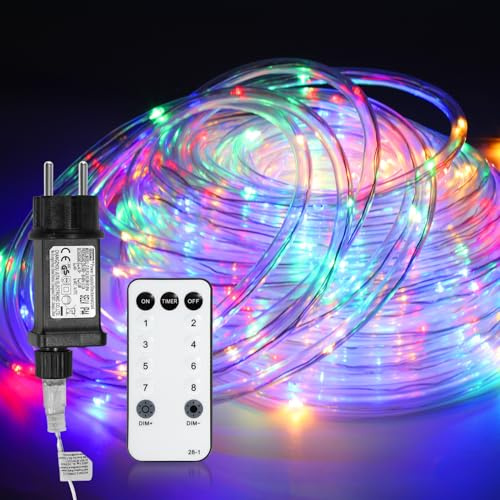 Ollewiellan 30M Lichterschlauch Aussen Bunt, LED Lichtschlauch mit Fernbedienung und Timer, 300 LEDs, IP65 wasserdicht, dimmbar, Memory-Funktion, für Garten Balkon Party Weihnachten