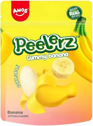 Amos Peelerzz Peelable Gummy Fruits Natural Flavoured Sweets Candy Resealable 65g (Banana)