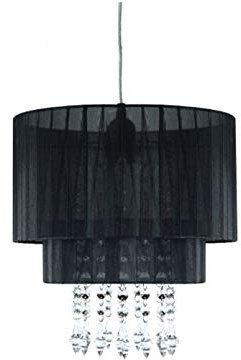 Edle Pendelleuchte mit dimmbare LED & Acrylanhängern, transparenter Schirm schwarz
