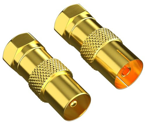 Adattatore satellitare per antenna coassiale (1 spina F su connettore IEC per antenna, 1 su presa antenna), accoppiamento coassiale per cavo coassiale – cavo antenna, placcato oro