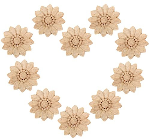 MUXSAM - Elemento da applicare in legno intagliato, 2 pezzi, per la decorazione di mobili, 5 cm, legno Caucciù, 10 Pieces, 5cm