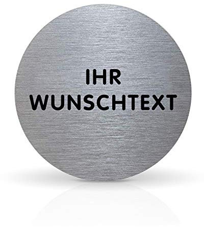 Betriebsausstattung24® Türschild Piktogramm - rund - Aluminium - mit Klebepad - Ø 7,0 cm (Ihr Wunschtext)