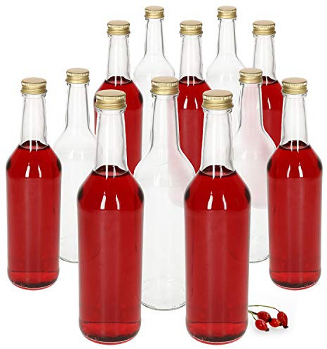 MamboCat Glasflaschen 500ml Schraubverschluss Gold I 12 Stück leere Flaschen zum Befüllen - Likörflaschen Schnapsflaschen I hochwertiger geschäumter Deckel - luftdicht I Glasflasche 12 Stück