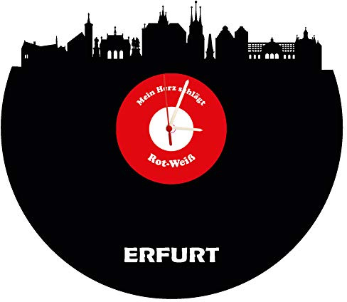 Wanduhr Erfurt Skyline,rot-weiß, Fußballuhr, hochwertige Acrylglasuhr Wanduhr mit Quarzwerk